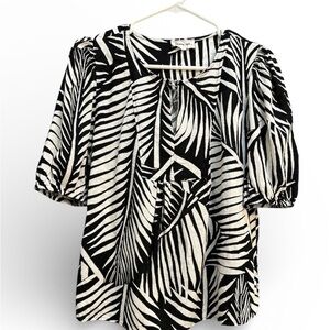 Panama Jack Large Palm Leaf Print Top Short Sleeve Resort Blouse